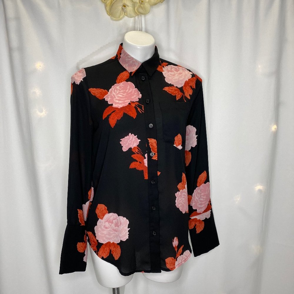 Who What Wear Floral Rose Button Down Blouse Top - Picture 7 of 7